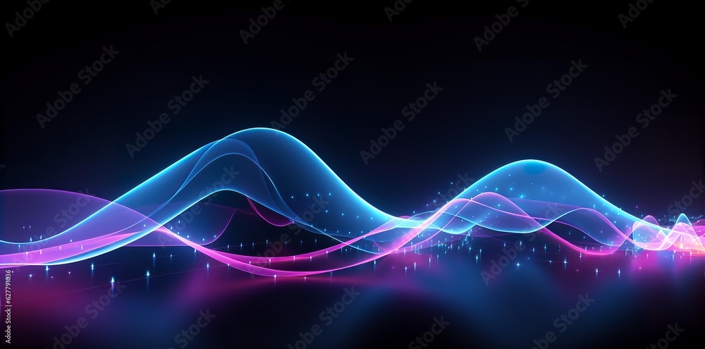 Wall mural 3d render, abstract background with colorful neon wavy lines