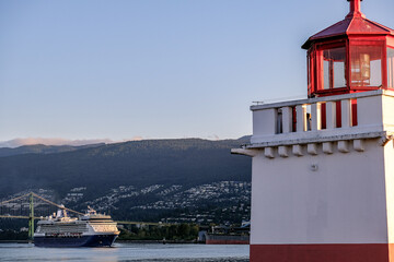 Celebrity cruiseship cruise ship liner Summit or Millennium arrival underneath Lions Bridge gate...