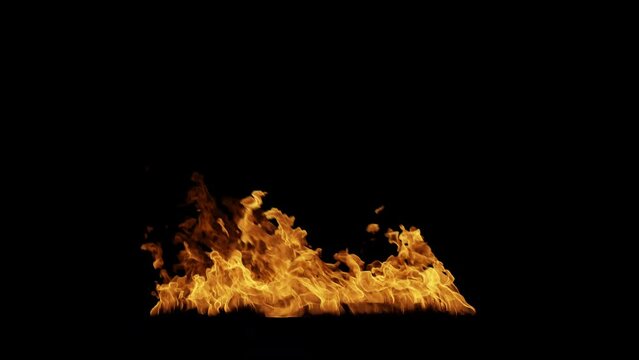 Small flames of fire on a black background. Hot realistic fire in 4K with no background, easy to use on your footage. Variation 01