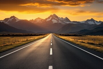 Empty road with shaped mountains in background, travel abroad concept. Nature wallpaper
