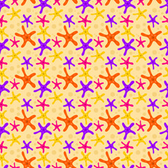 colorful starfish concept seamless pattern on sand background. vector abstract illustration.