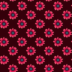 Fototapeta na wymiar Floral regular seamless pattern. Beautiful pink flowers repeat on dark brown background. Vector illustration.