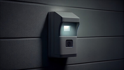 Fototapeta na wymiar Motion sensor with light detector on house wall Ai generated image