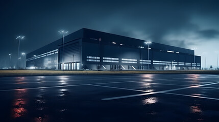 Fototapeta na wymiar Logistics center, warehouse or large retail store at night. Generative AI