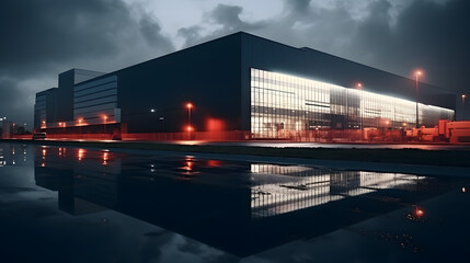 Logistics center, warehouse or large retail store at night. Generative AI