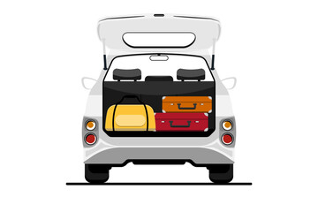Bag luggage in car trunk on isolated background, Vector illustration.