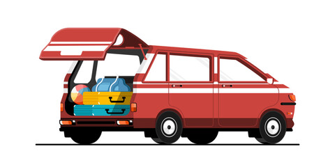 Bag luggage in car trunk on isolated background, Vector illustration.