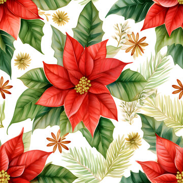 A Repeating Watercolor Christmas Pattern of Florals