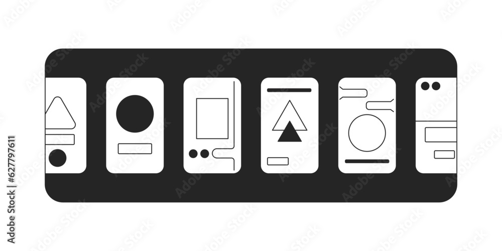 Poster designs of onboarding flat monochrome isolated vector icon. apps and programs screens. editable blac