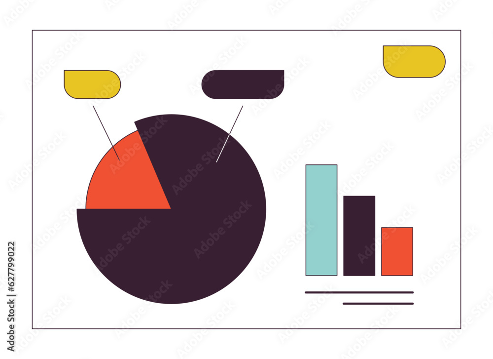 Poster business presentation slide with charts flat line color isolated vector object. business plan. edita