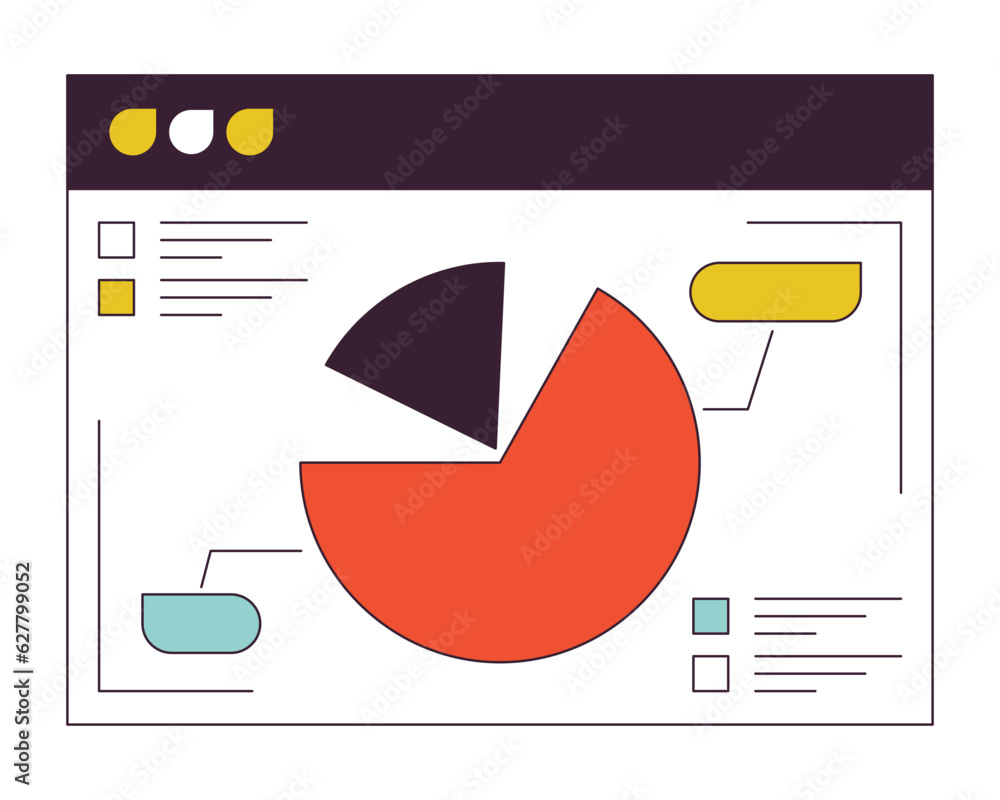 Poster online presentation slide with pie chart flat line color isolated vector object. software screen. ed
