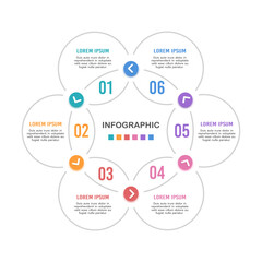 Six steps cycle infographic flower template. Vector illustration.