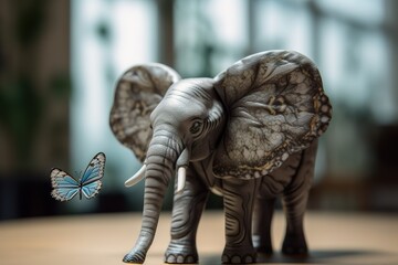 Elephant with butterfly’s wings, huge colored wings. Generated AI