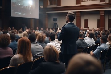 Man presenting his idea in front of investors. investors listening calmly his ideas.