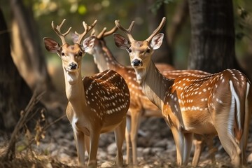 Chital or cheetal Axis axis spotted deers or axis. Generated AI
