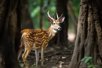 Naklejka na ściany i meble Chital or cheetal Axis axis spotted deers or axis. Generated AI