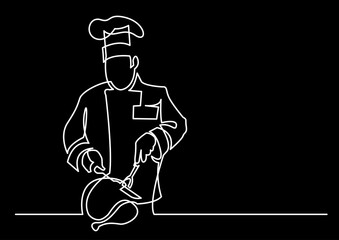 continuous line drawing vector illustration with FULLY EDITABLE STROKE of restaurant chef meal dinner food party concept logo