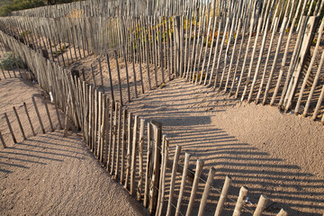 Sand fence to avoid erosion in Calvi Corsica at the mediterranean sea
