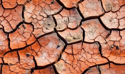 Texture of cracked ground. Dried soil orange color. For banner, postcard, illustration. Created with generative AI tools