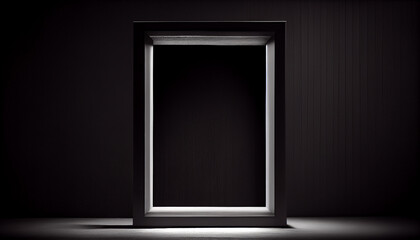 Big picture frame art in a black room, empty copy space, product display, Ai generated image