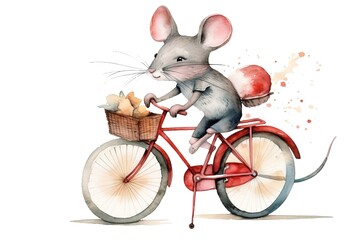 Watercolor illustration of cute cartoon mouse. Generated AI