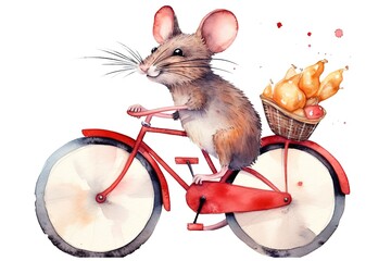 Watercolor illustration of cute cartoon mouse. Generated AI