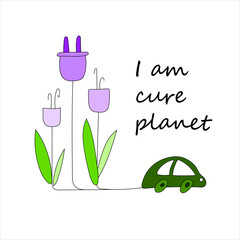 Conceptual drawing of a machine powered by electricity. Clean air no pollution. Life in harmony with nature