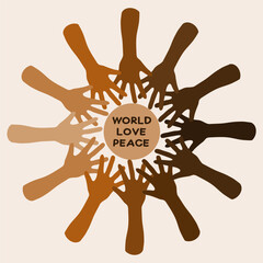 Motivational poster against racism. Hands of latin and black skin. A text about the tolerance and friendship of peoples.