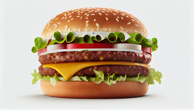 Burger over white, Ai generated image
