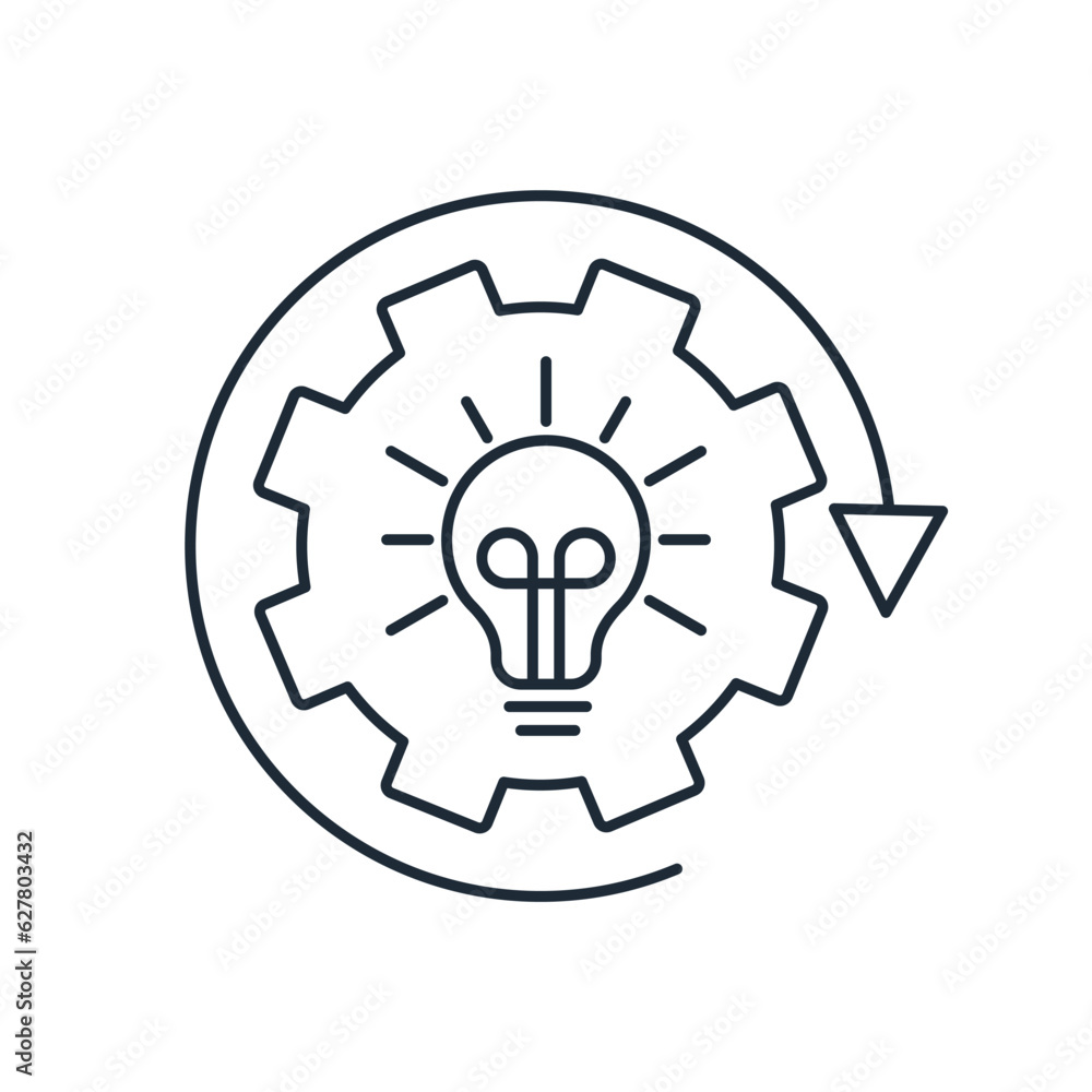 Poster light bulb, gear and movement arrow. innovation. original solution. new systems.vector linear icon i