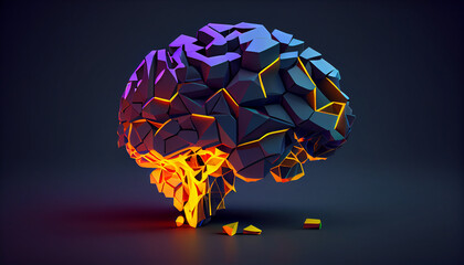 Creative glowing polygonal brain neon, Ai generated image - Powered by Adobe