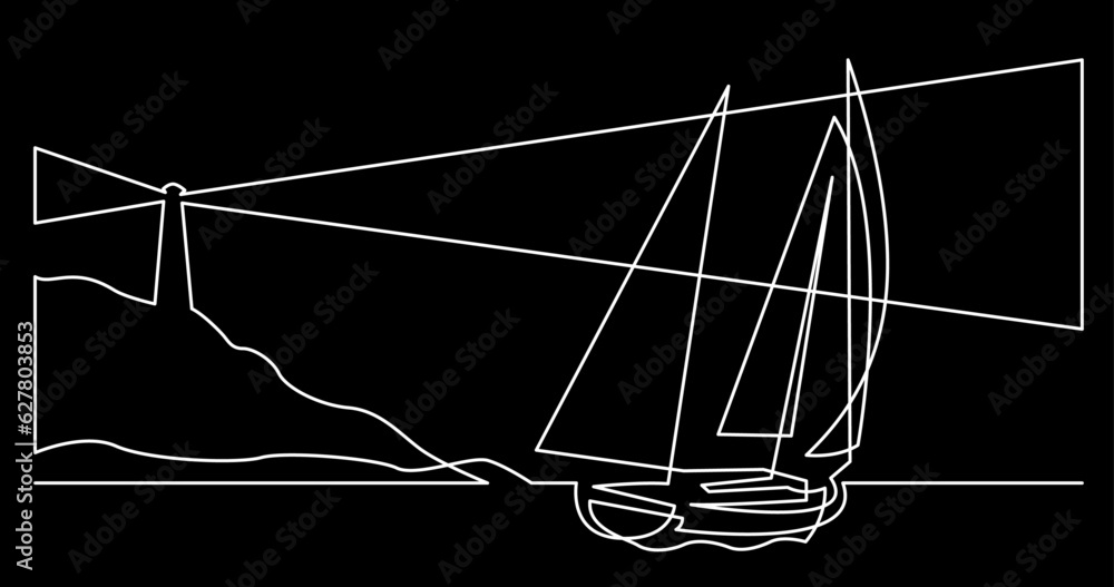 Wall mural continuous line drawing vector illustration with fully editable stroke of yacht sailing sea logo con