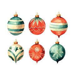 Vintage christmas tree toys watercolor, great design for any purposes.