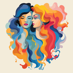 Vector Illustration of a LGBTQ Community Celebration and Love colorful two Women