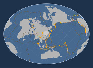 Amur tectonic plate. Contour. Fahey Oblique. Earthquakes and boundaries