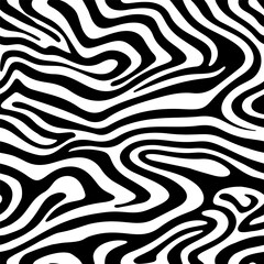 Abstract curve shape seamless pattern. Monochrome zebra skin wallpaper. Dynamic wave surface ornament. Creative lines tile.