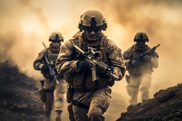 Group of special forces soldiers on the move.