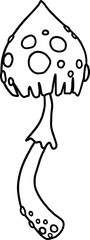 Magical mushroom. Black line vector art.