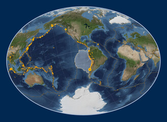 Nazca tectonic plate. Satellite. Fahey Oblique. Earthquakes and boundaries