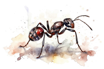 Watercolor ant illustration on white background