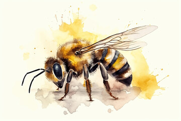 Watercolor bee illustration on white background