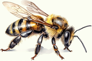Watercolor bee illustration on white background