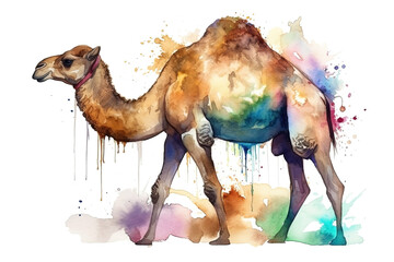 Watercolor camel illustration on white background