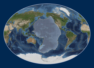 Pacific tectonic plate. Satellite. Fahey Oblique. Boundaries