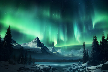 Ethereal Northern Lights dancing in the night sky, a celestial spectacle.