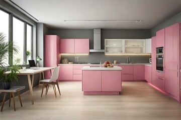 modern pink kitchen generative by AI technology