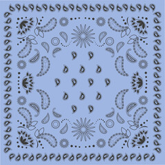 Blue bandana kerchief paisley fabric patchwork abstract vector seamless pattern