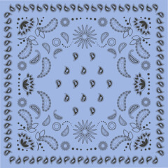 Blue bandana kerchief paisley fabric patchwork abstract vector seamless pattern