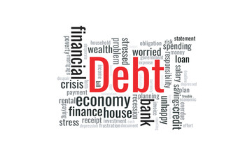 Illustration in the form of a cloud of words related to Debt.