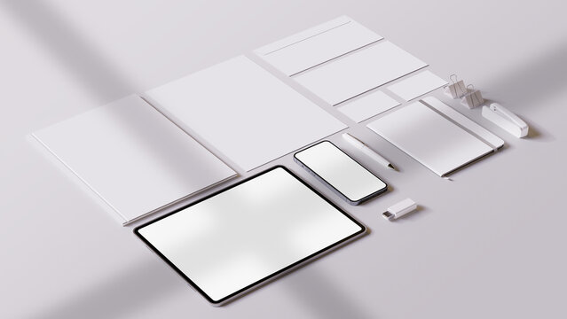 Branding stationery set mockup with smartphone and tablet included